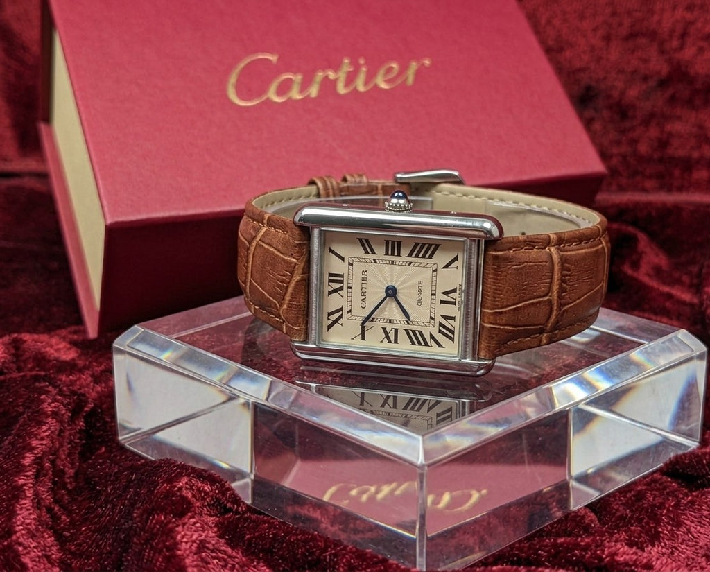 Brown Cartier-Timeless Leather Square Watch with box