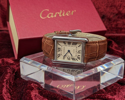Brown Cartier-Timeless Leather Square Watch with box