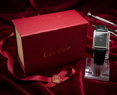 Black Cartier – Timeless Leather Square Watch with box