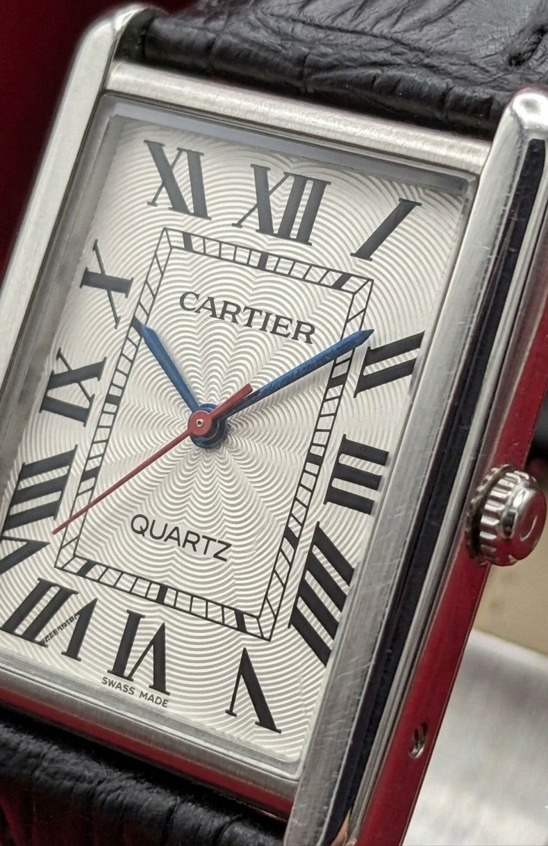 Black Cartier-Timeless Leather Square Watch with Box