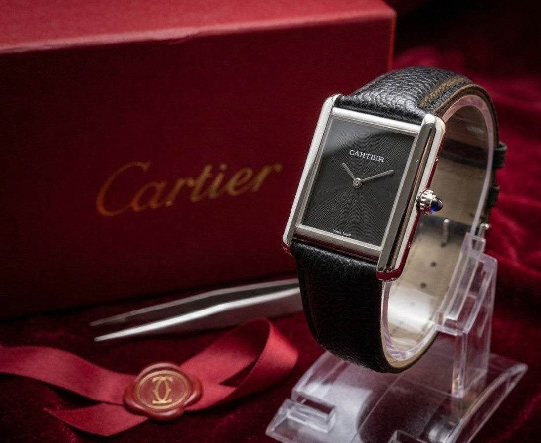 Black Cartier – Timeless Leather Square Watch with box