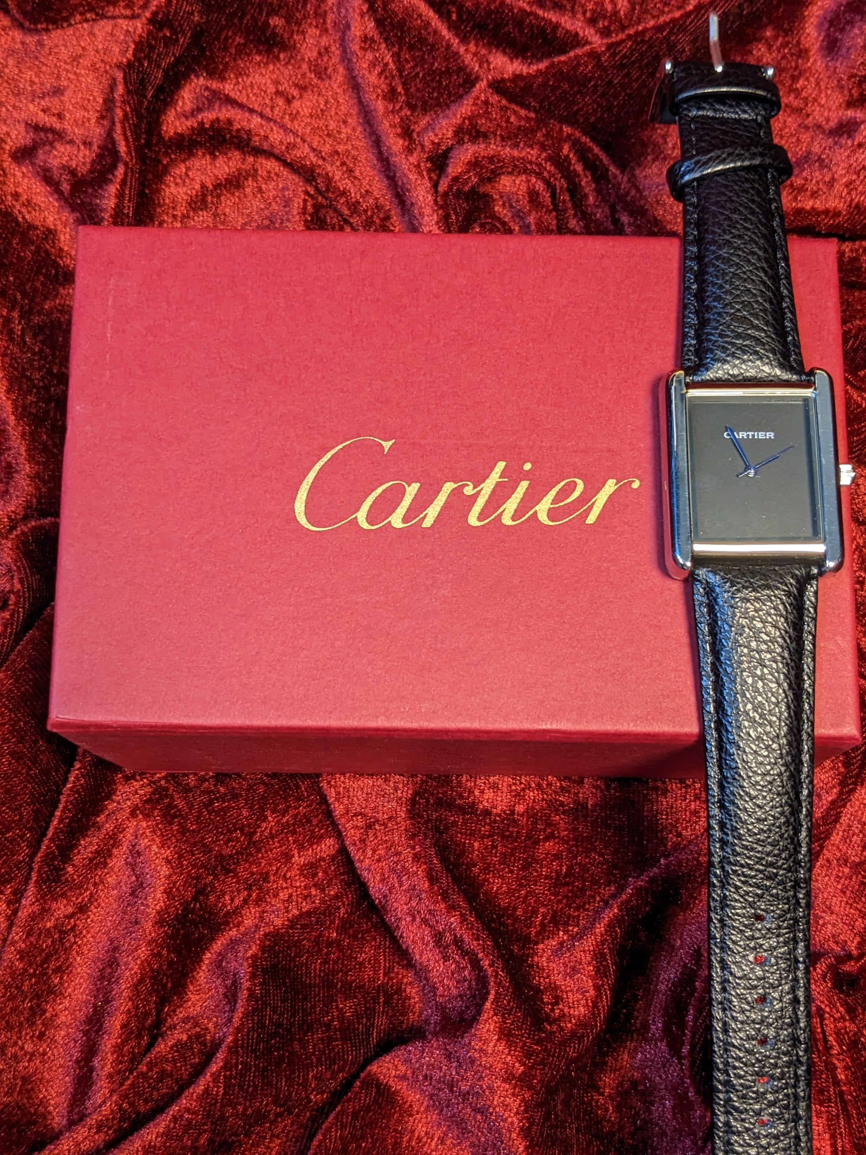 Black Cartier – Timeless Leather Square Watch with box