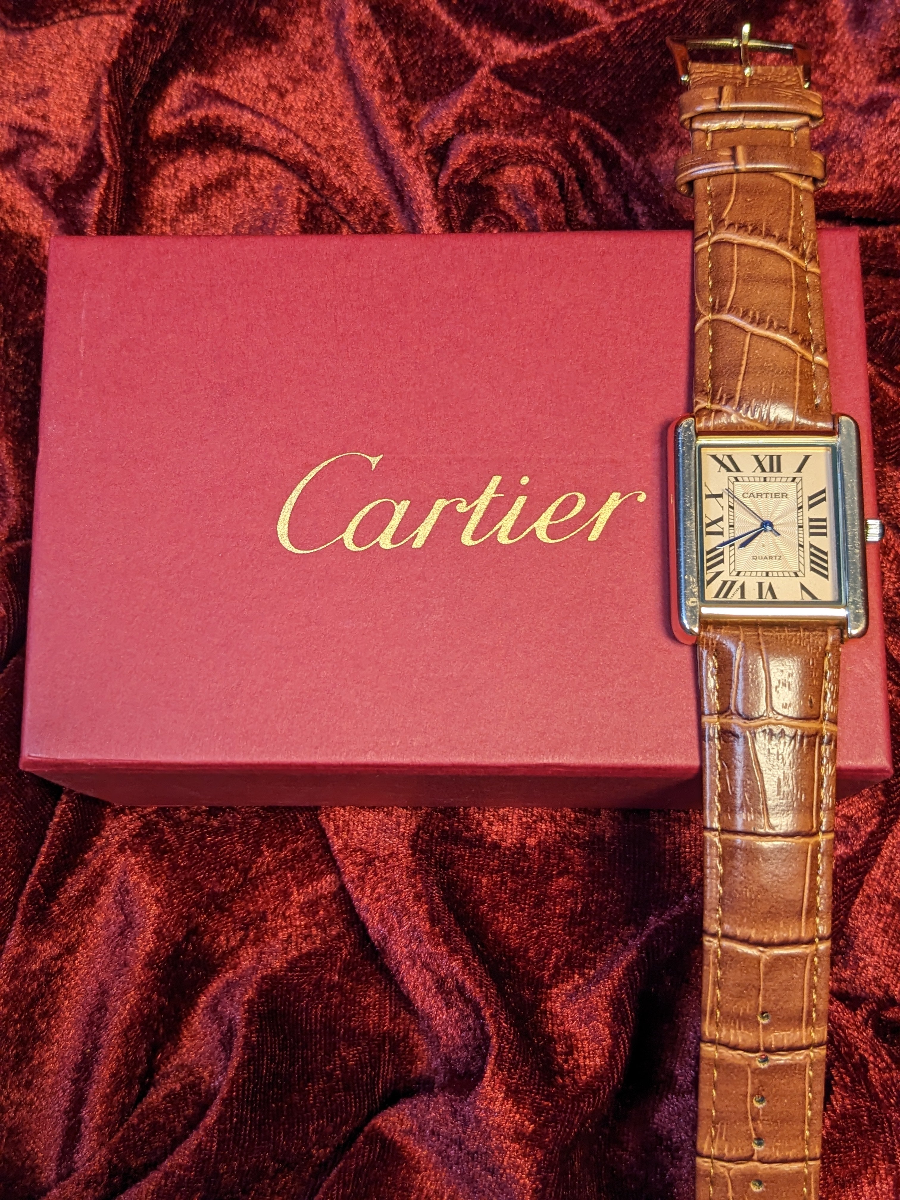 Brown Cartier-Timeless Leather Square Watch with box