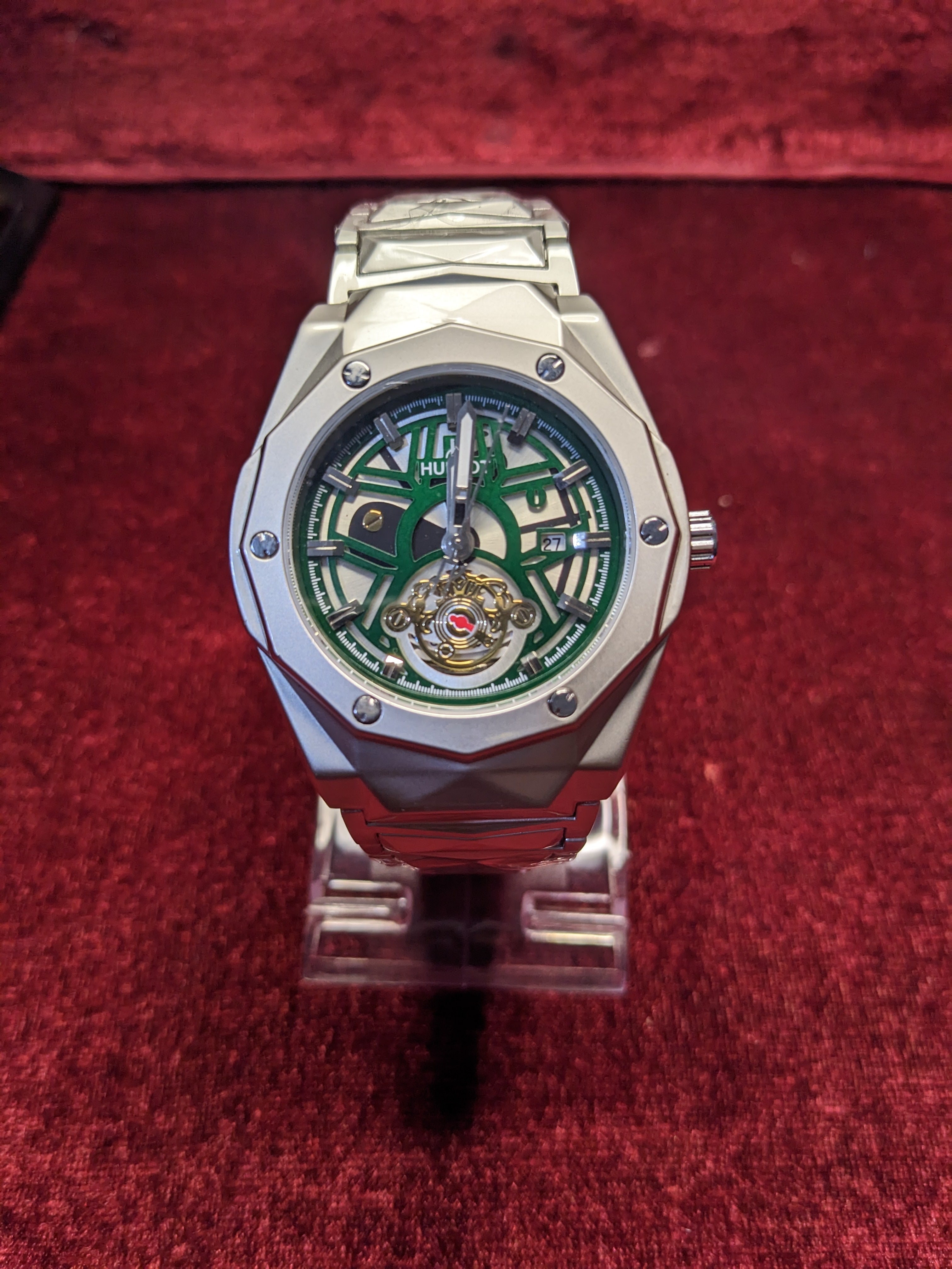 Hublot Skeleton Automatic Tourbillon – Green Accents, Silver Stainless Steel