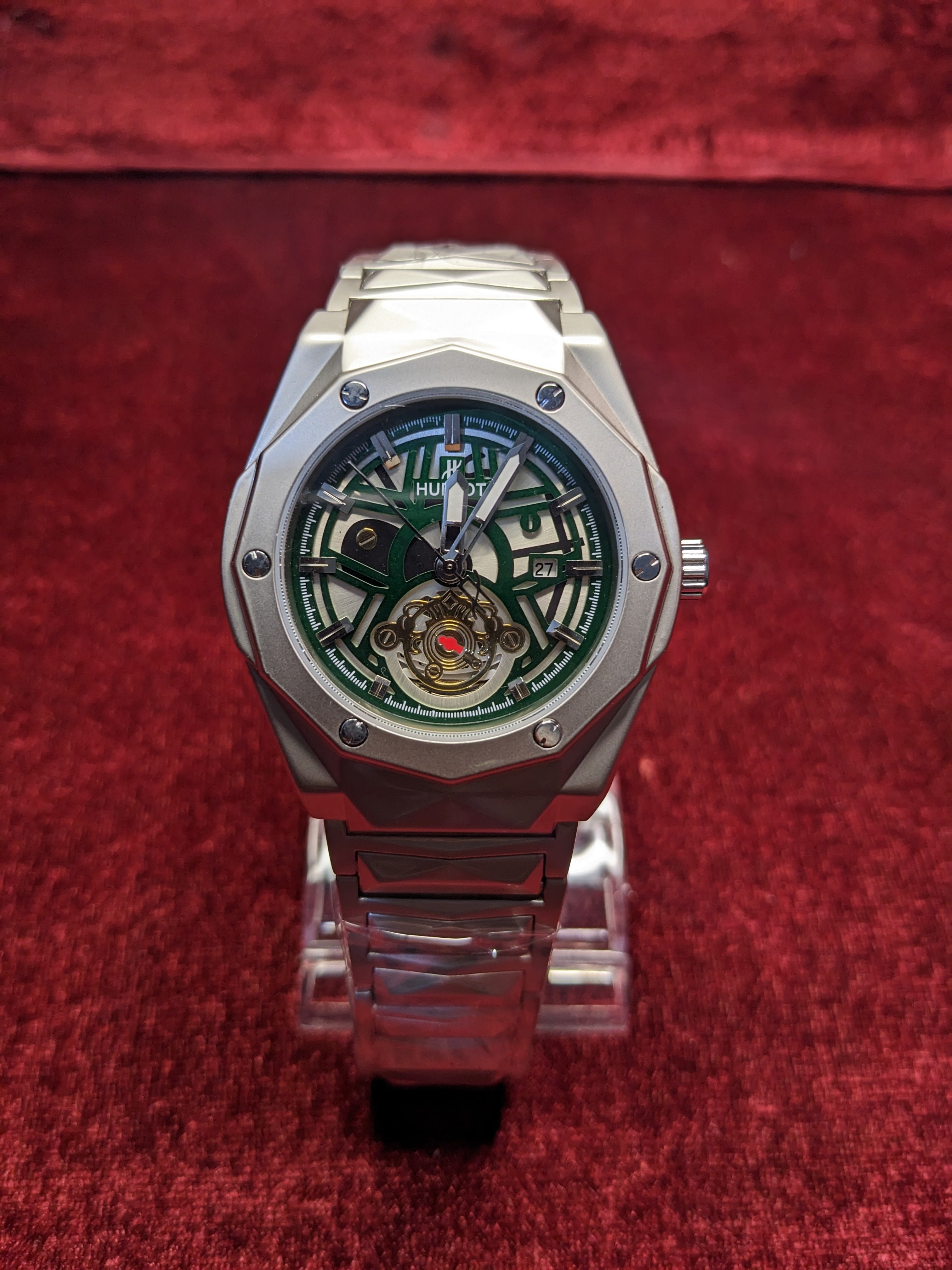 Hublot Skeleton Automatic Tourbillon – Green Accents, Silver Stainless Steel