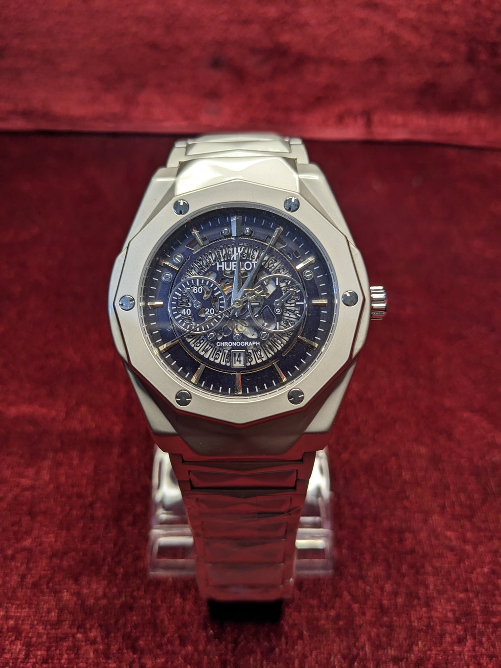 Hublot Luxury Chronograph Blue Skeleton Watch