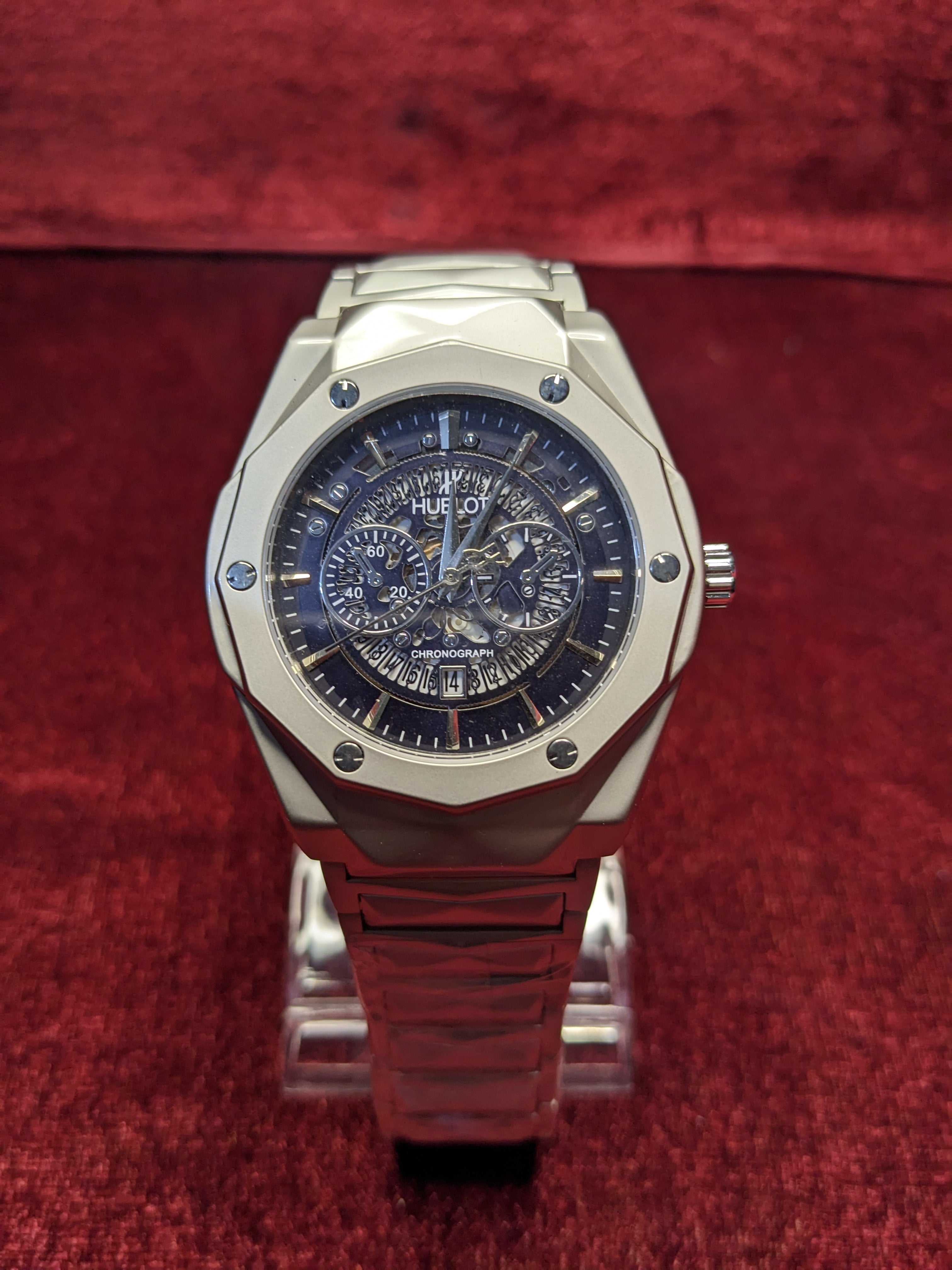 Hublot Luxury Chronograph Blue Skeleton Watch