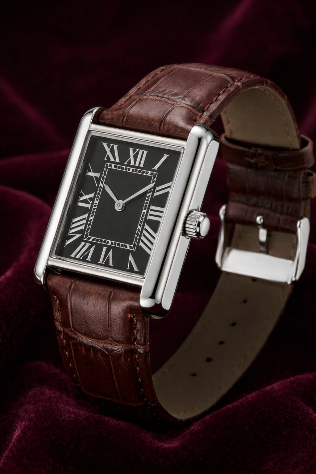 Coffe Brown Cartier- Timeless Leather square Watch with box
